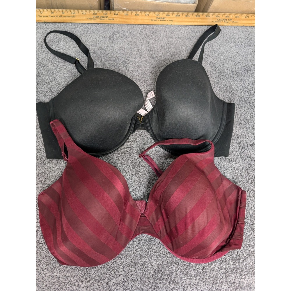 Victoria Secret 2 Pack Bras 38DD Lined Demi & Body by Victoria IPEX Black Red